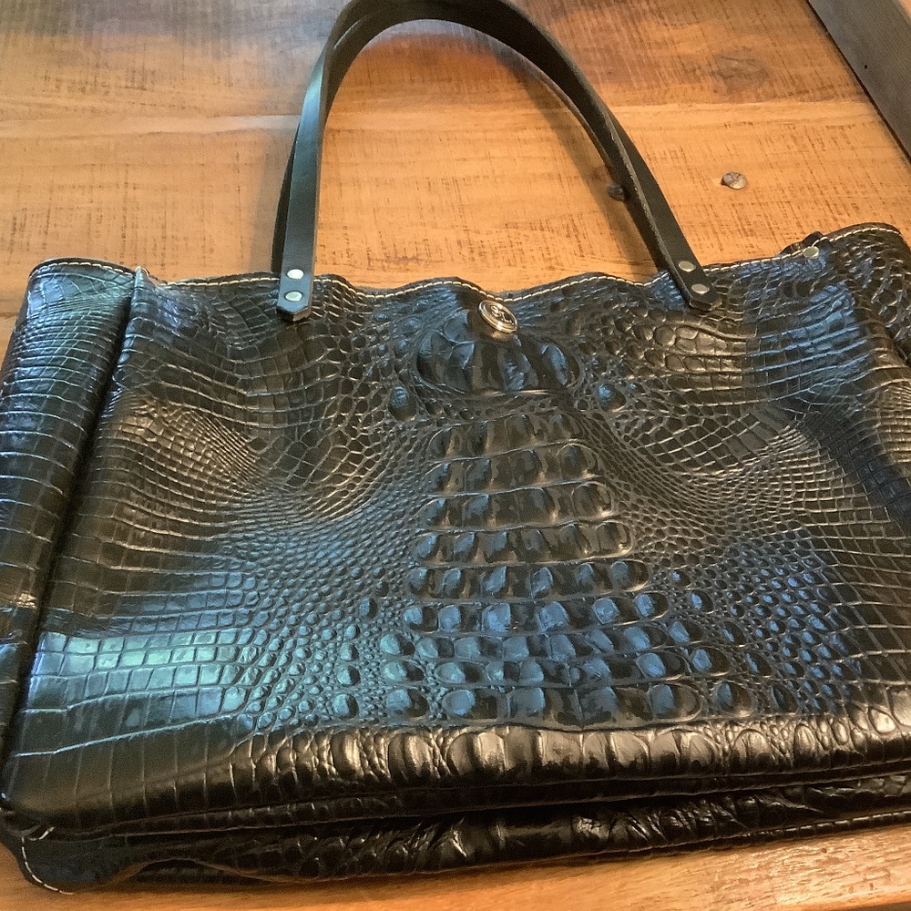 Black leather tote bag